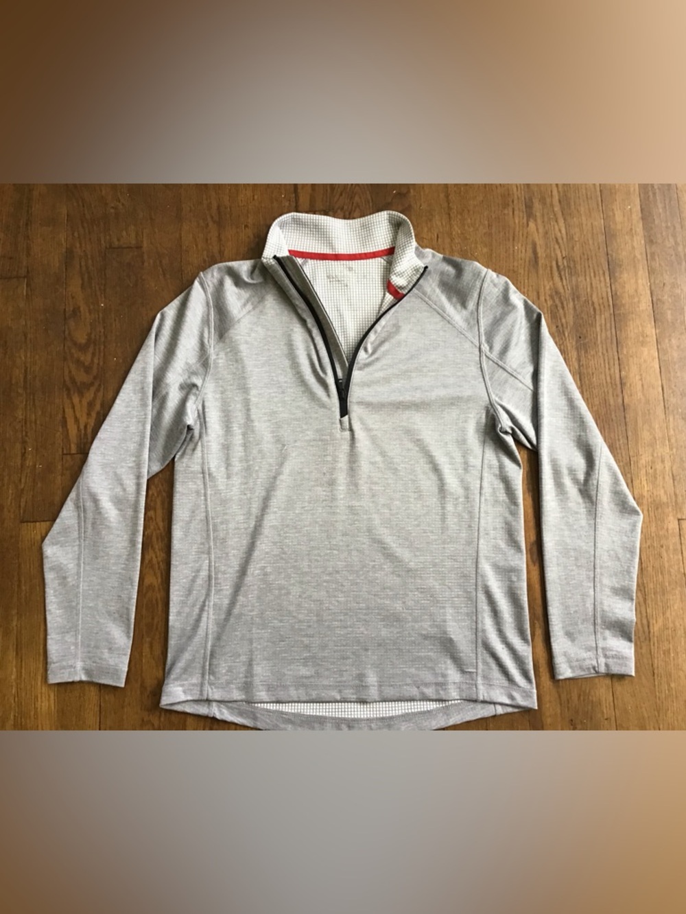Vineyard Vines Light Gray Grid Pullover with Red Collar Trim